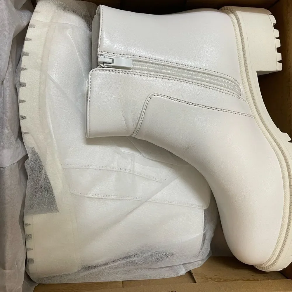 Lug Sole Ankle Booties Chunky Block Heel Round Toe Fall Winter Boots Shoes
